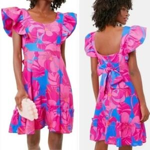 Tuckernuck Cameran Eubanks Wimbe Pink Blue Linen Ruffle Mini Dress Size M